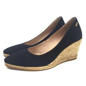 Viscata Roses Pointed Toe Espadrille Wedges Black Canvas Size 36 US 5.5-6